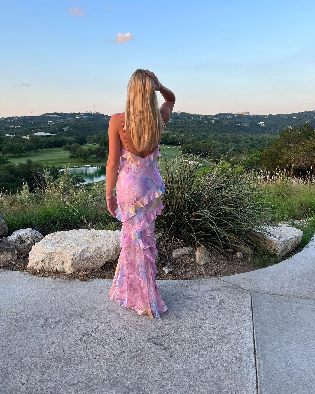 Eliza | Women’s Ruffle Layered Open‑Back Maxi Dress