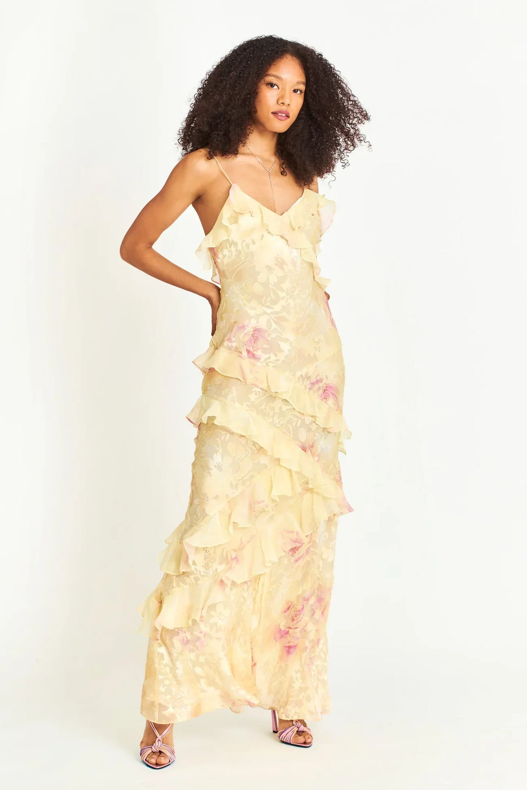 Eliza | Women’s Ruffle Layered Open‑Back Maxi Dress