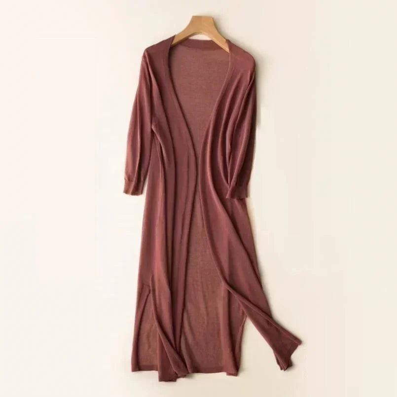 Isabella | Women’s Lightweight Long Cardigan with V-Neck and Relaxed Fit