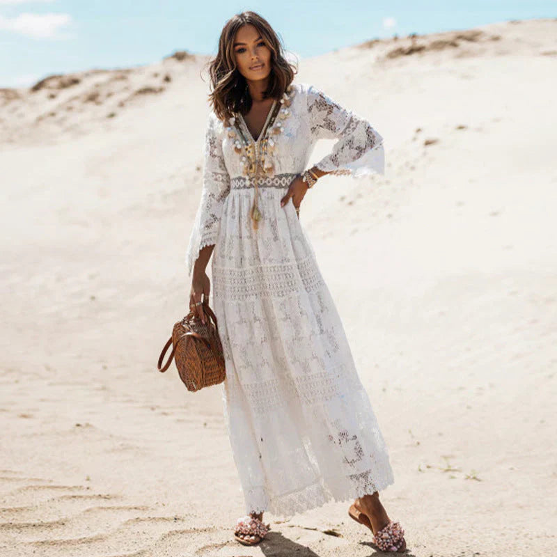 Marigold | Women’s Long-Sleeved Boho Maxi Dress with Artistic Details