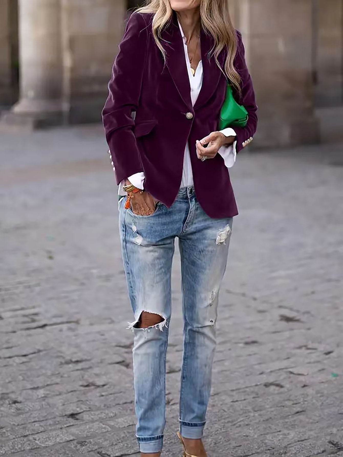 Annabelle |  Velvet Blazer with Gold Button Accents Timeless Luxury with a Modern Edge