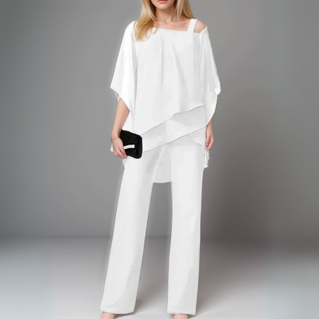Penelope | Women’s Elegant Evening Set with Off-Shoulder Top and Wide-Leg Trousers