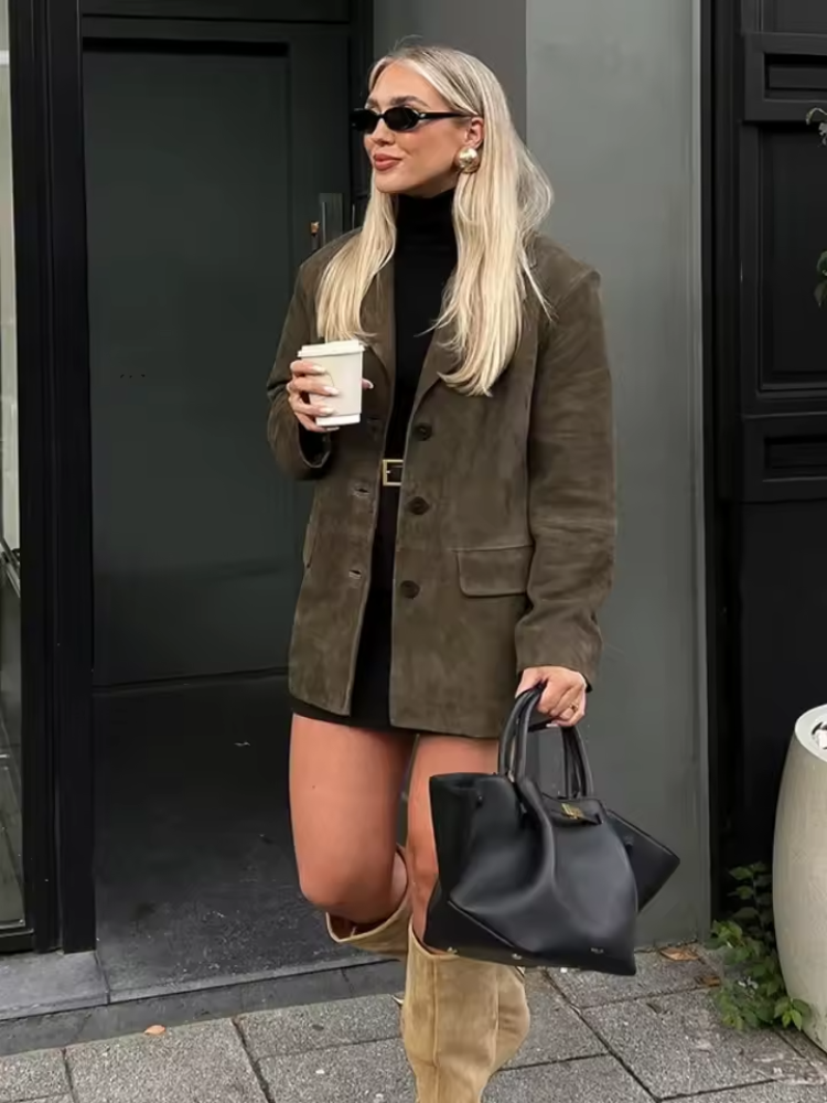 Aurora | Women’s Elegant Brown Minimalist Jacket with Flattering Fit