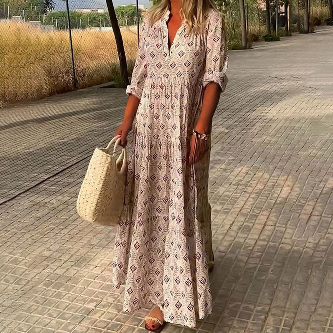 Olivia | Women’s Elegant Boho Maxi Dress with V-Neck and Flowy Silhouette