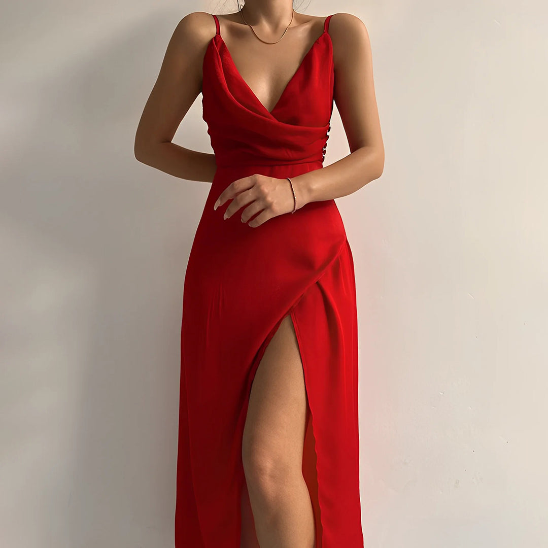 Hattie | Women’s Slim Strappy Maxi Dress with Plunging Neckline and Side Slits
