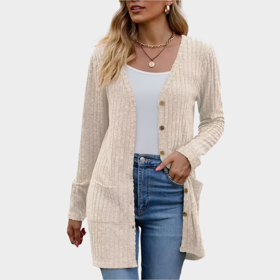 Freya | Ribbed Knit Button-Up Longline Cardigan