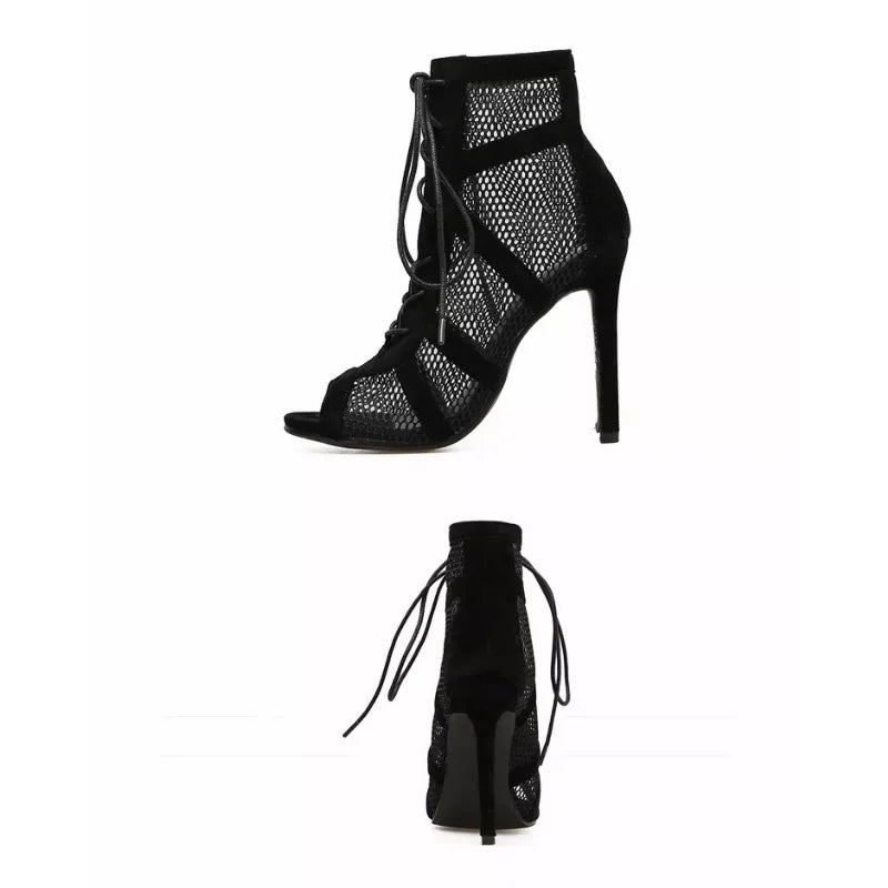 Hannah | Lace-Up Mesh Stiletto Sandals