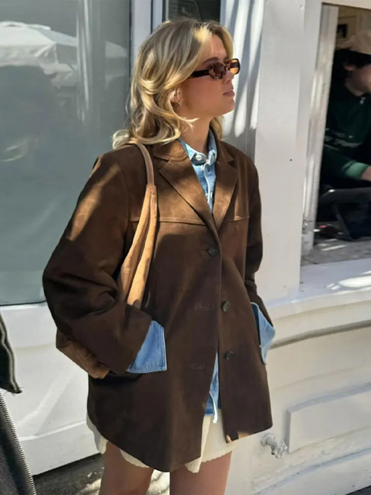 Aurora | Women’s Elegant Brown Minimalist Jacket with Flattering Fit