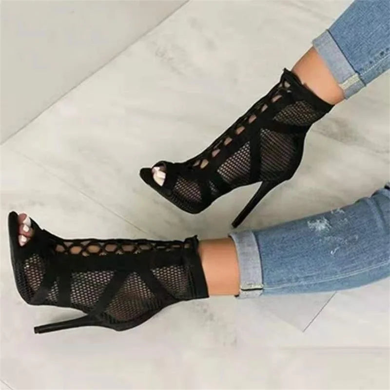 Hannah | Lace-Up Mesh Stiletto Sandals