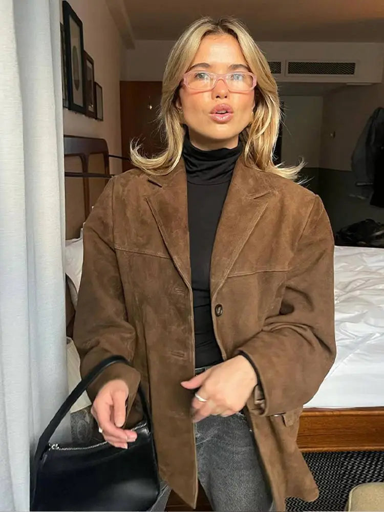 Aurora | Women’s Elegant Brown Minimalist Jacket with Flattering Fit