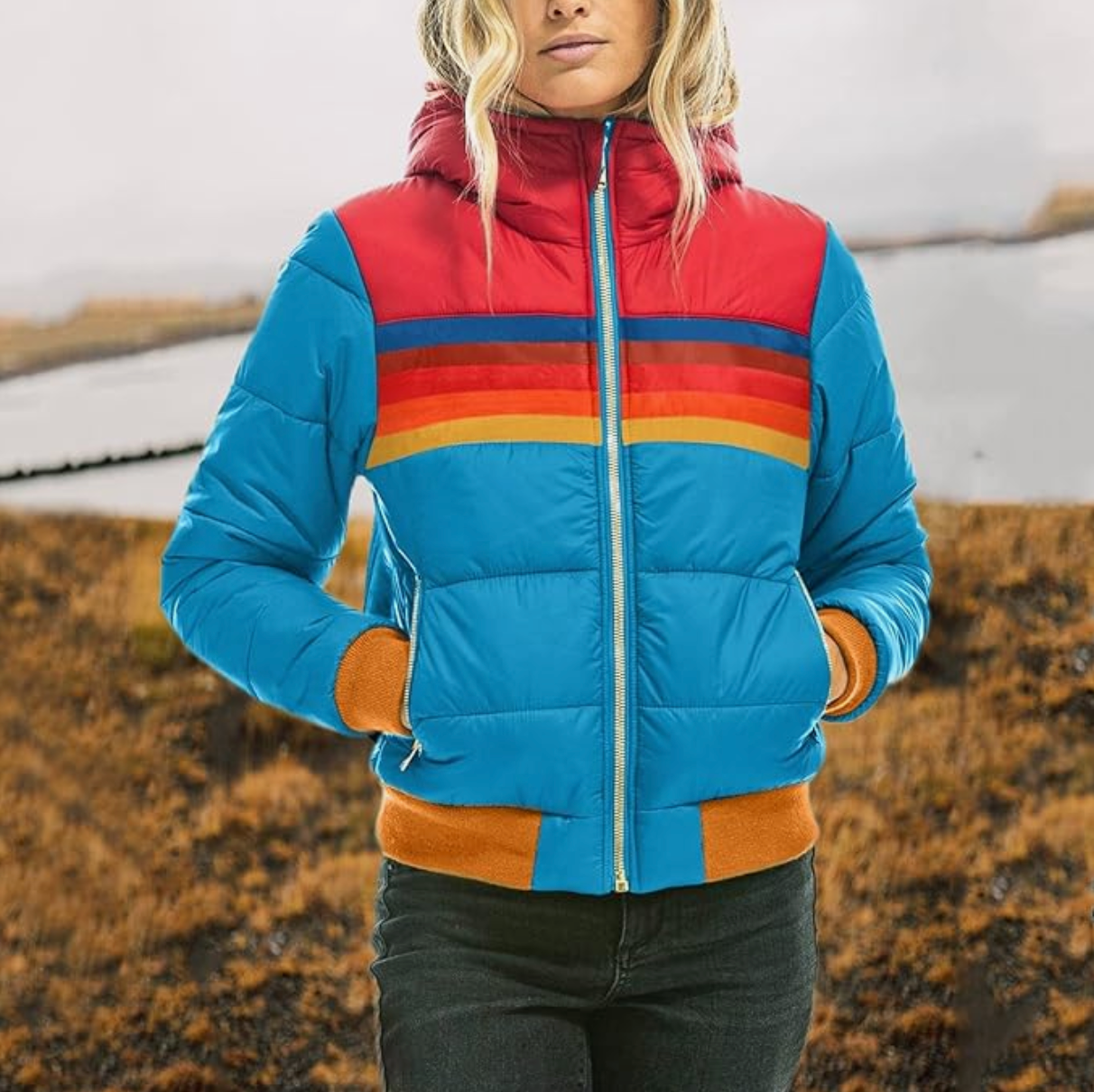 Emma | Women’s Retro Color‑Block Parka with Faux Fur Hood & Insulated Warmth