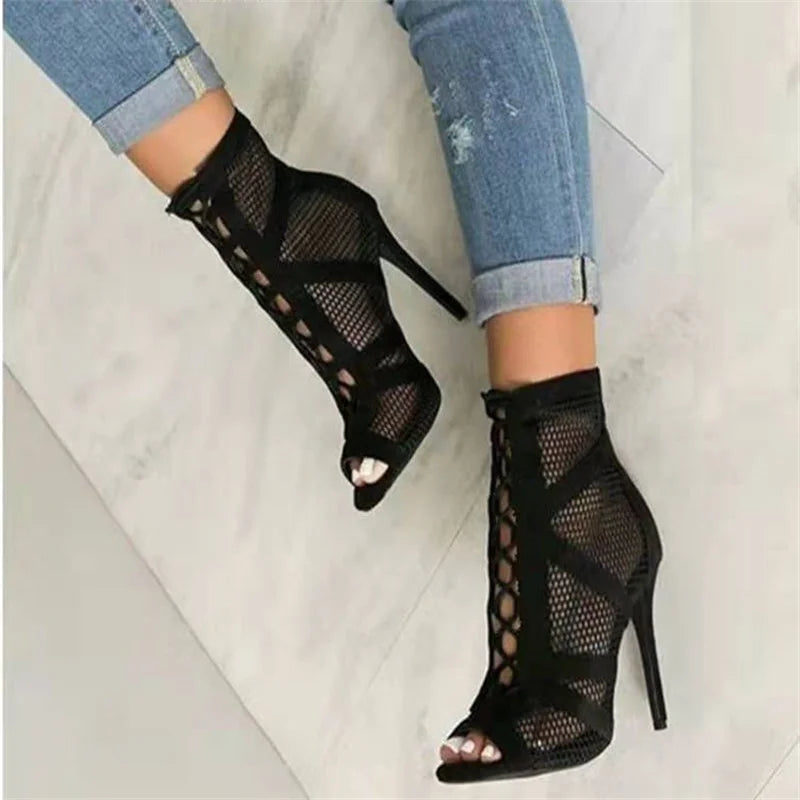 Hannah | Lace-Up Mesh Stiletto Sandals