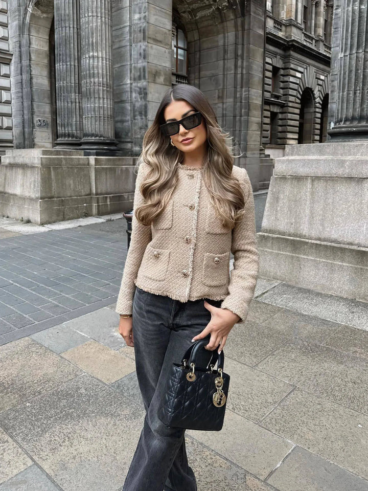 Bernadette | Women’s Cropped Tweed Jacket with Tailored Fit and Decorative Button Detail