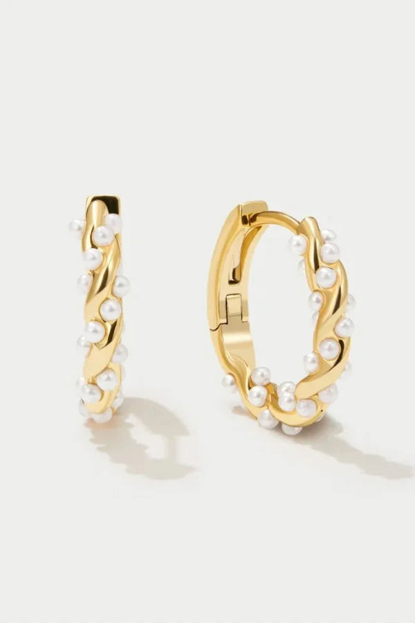 Isla | Elegant Pearl Accent Gold Hoop Earrings