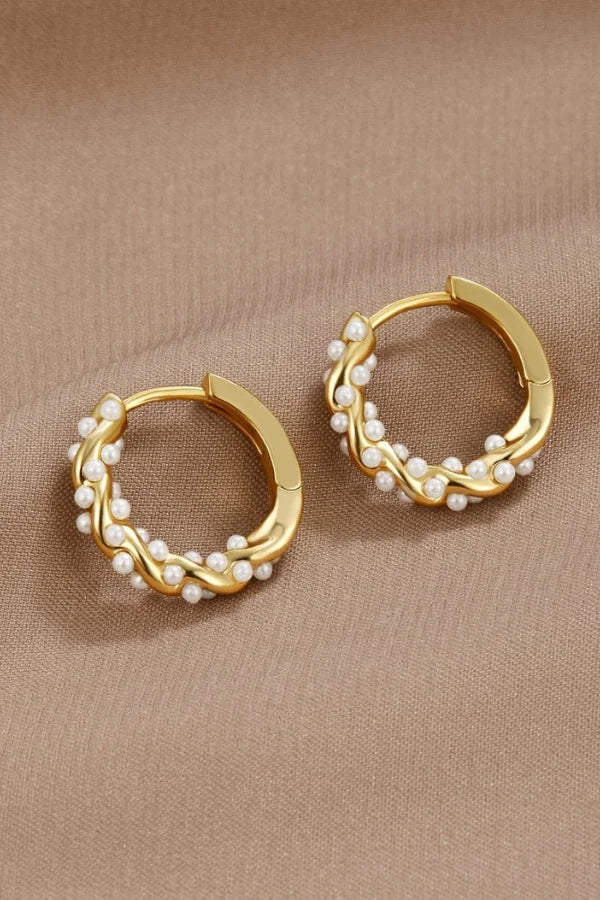 Isla | Elegant Pearl Accent Gold Hoop Earrings