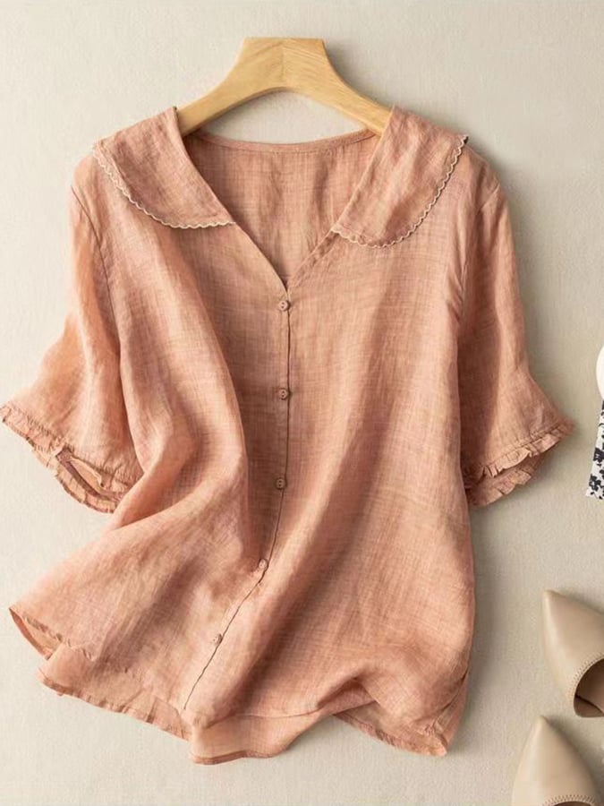 Daisy | Women’s Retro Short-Sleeved Shirt with Doll Collar and Relaxed Fit