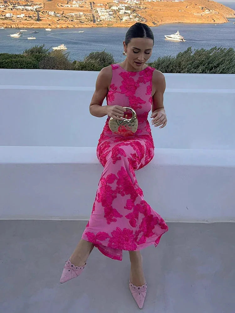 Azariah | Women’s Pink Floral Sleeveless Maxi Dress