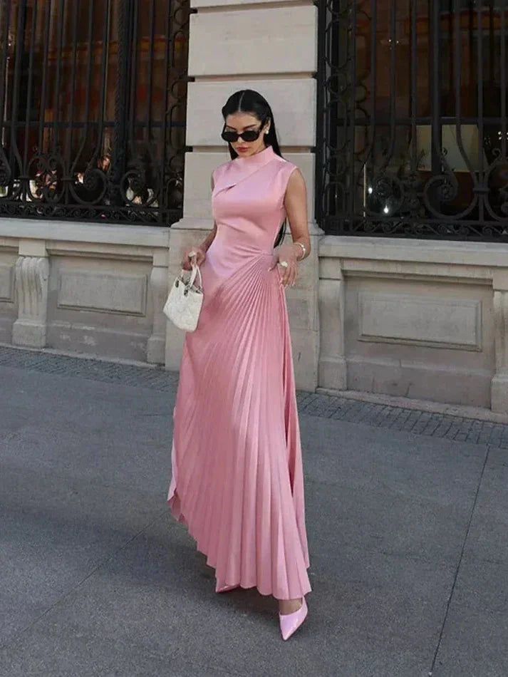 Juliana | Women’s Sleek Pink Pleated Maxi Dress