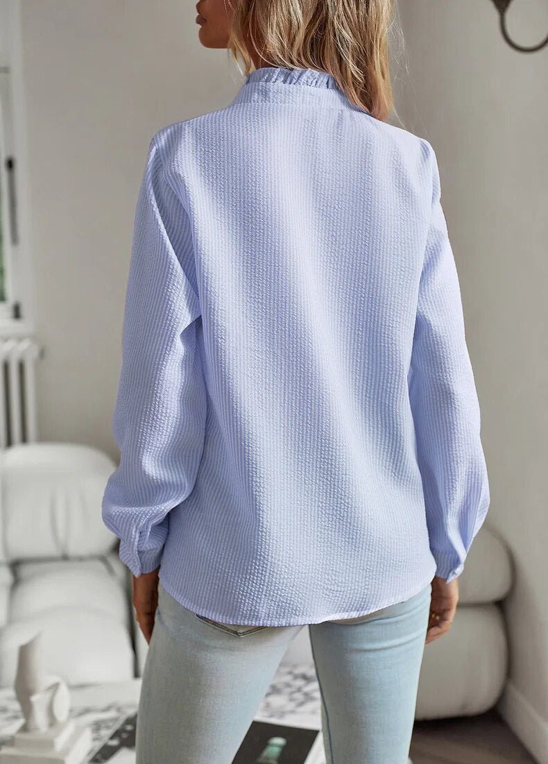 Jessica | Women’s Elegant Polo Blouse with Ruffle Trim and Classic Collar