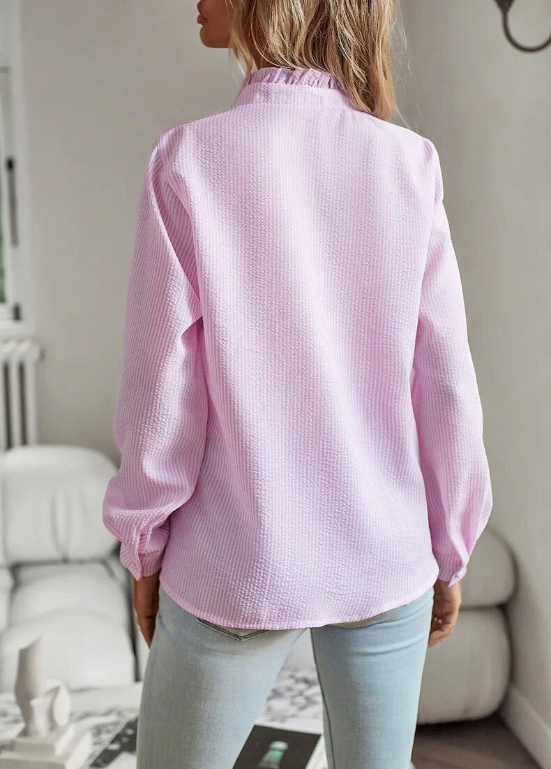 Jessica | Women’s Elegant Polo Blouse with Ruffle Trim and Classic Collar