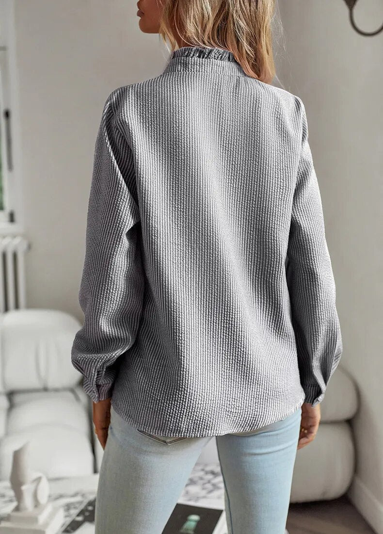 Jessica | Women’s Elegant Polo Blouse with Ruffle Trim and Classic Collar