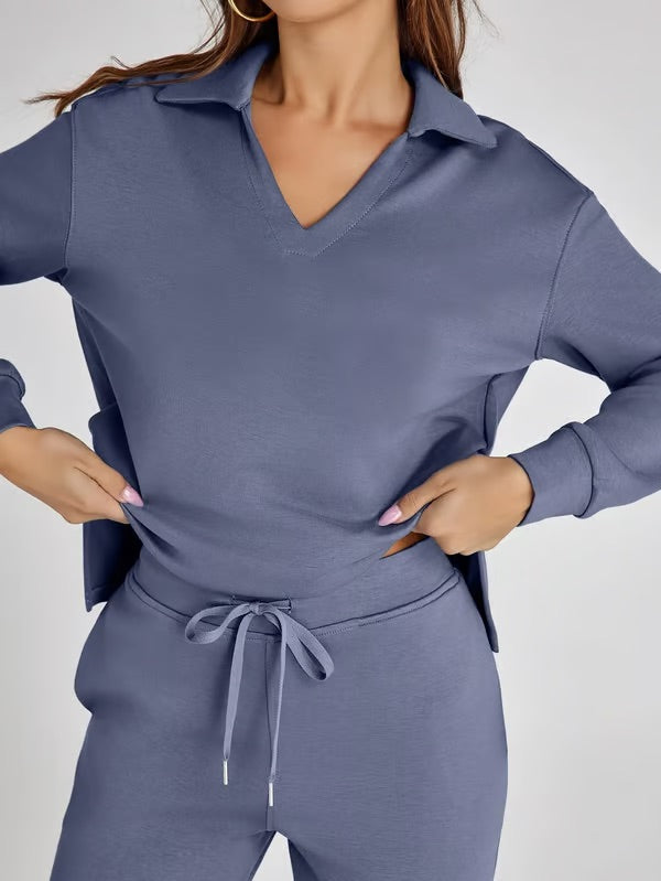 Orla | Women’s Two-Piece V-Neck Sweatshirt & Wide-Leg Trousers Set
