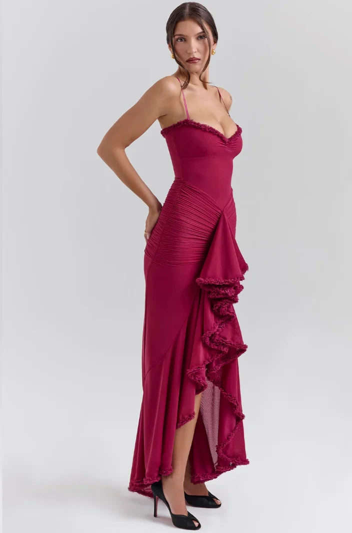 Eliza | Women’s Fitted Midi Dress with Ruffled Details