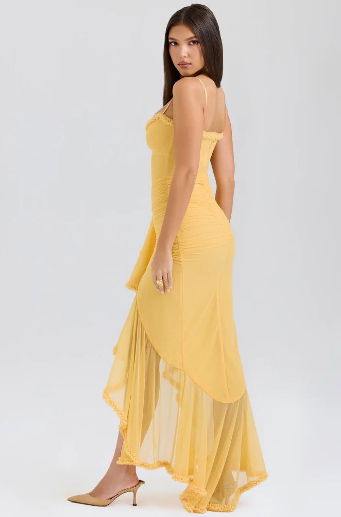 Eliza | Women’s Fitted Midi Dress with Ruffled Details