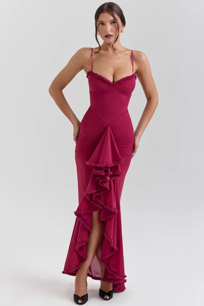 Eliza | Women’s Fitted Midi Dress with Ruffled Details