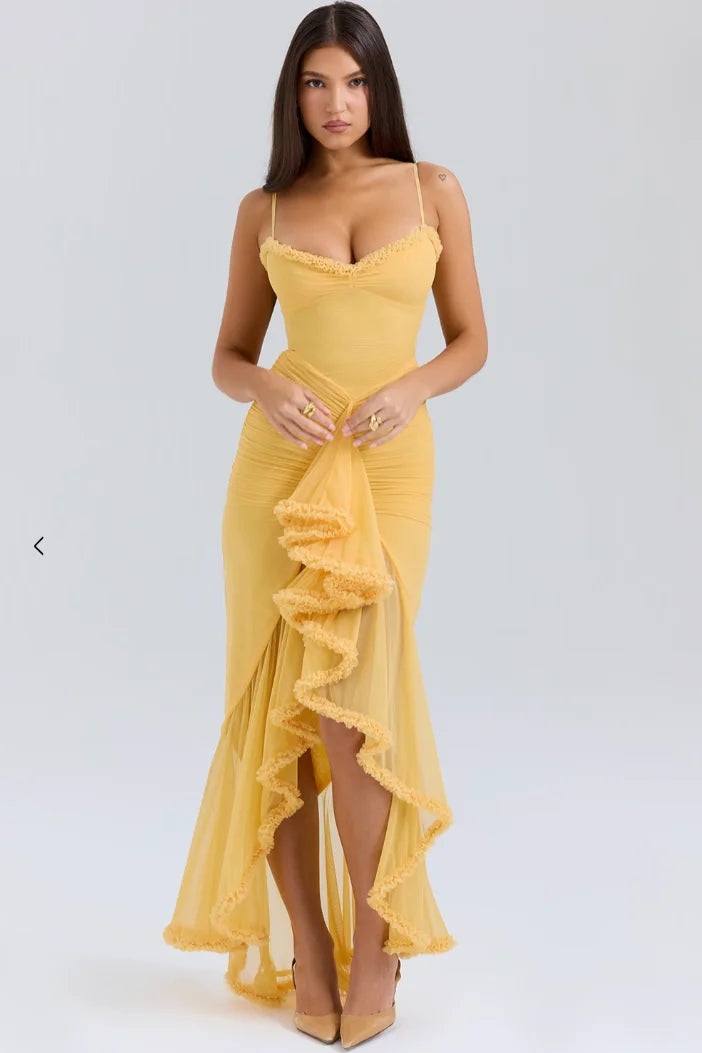 Eliza | Women’s Fitted Midi Dress with Ruffled Details