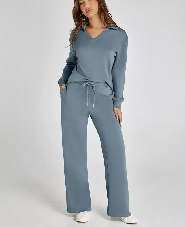 Orla | Women’s Two-Piece V-Neck Sweatshirt & Wide-Leg Trousers Set