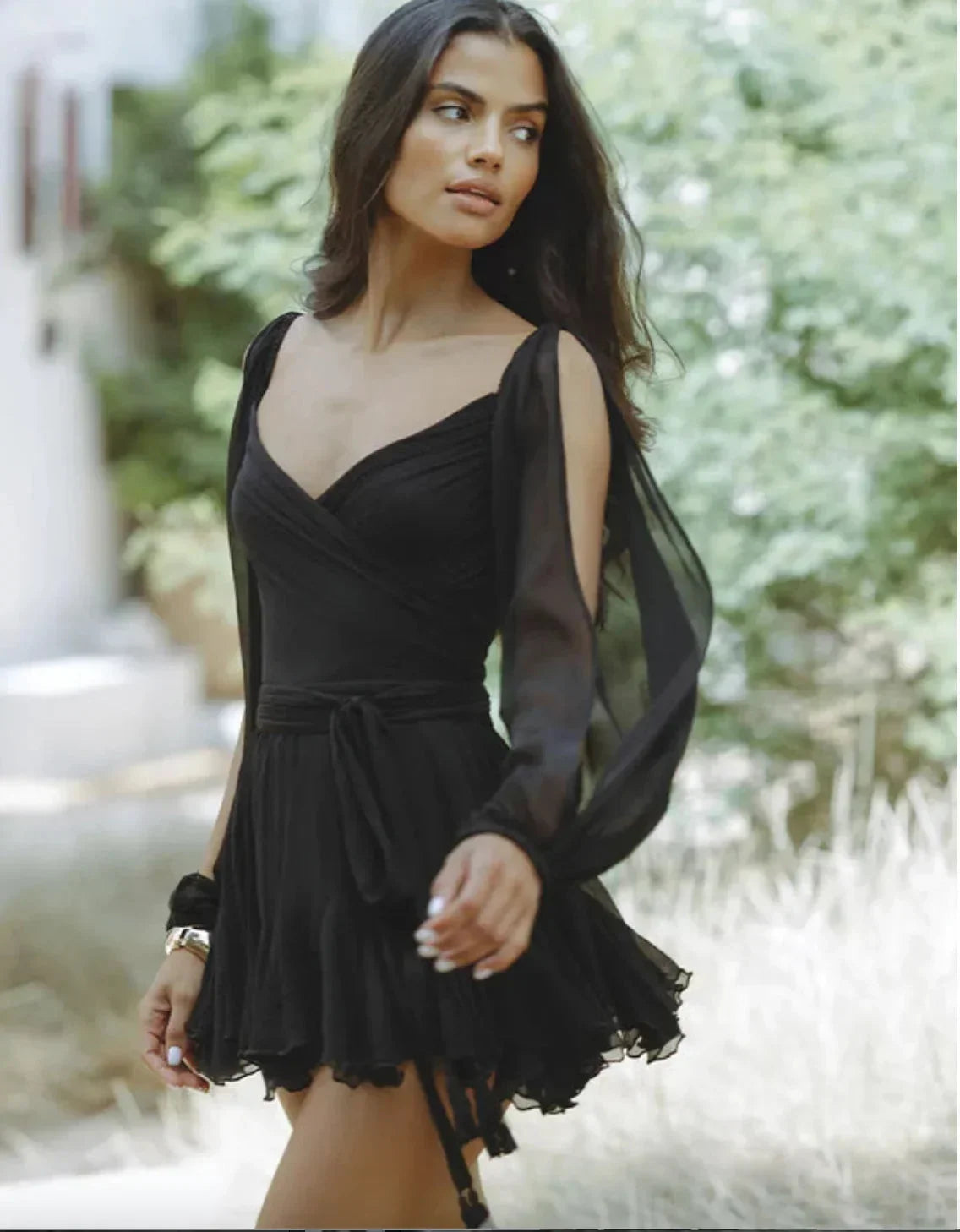 Davina | Women’s Flowy Ruffled Mini Dress with Sleeves