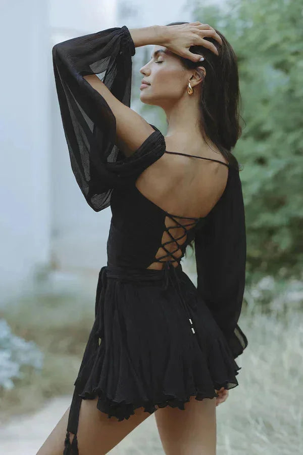 Davina | Women’s Flowy Ruffled Mini Dress with Sleeves