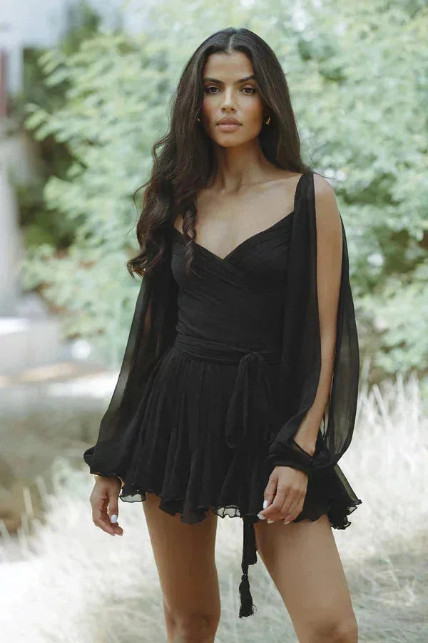 Davina | Women’s Flowy Ruffled Mini Dress with Sleeves