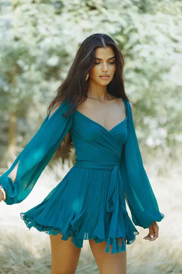 Davina | Women’s Flowy Ruffled Mini Dress with Sleeves