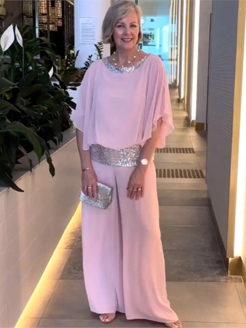 Amara | Women’s Elegant Chiffon Blouse & Wide-Leg Trousers Set with Sequin Detail