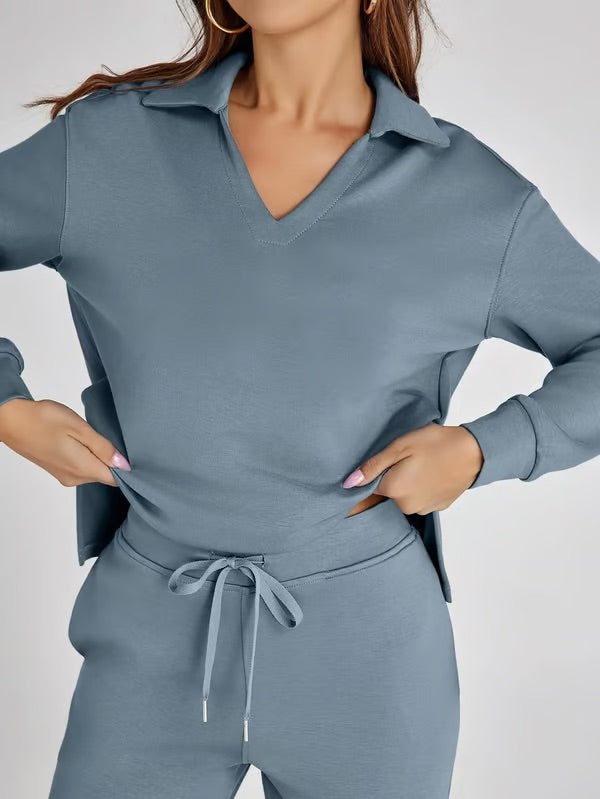 Orla | Women’s Two-Piece V-Neck Sweatshirt & Wide-Leg Trousers Set
