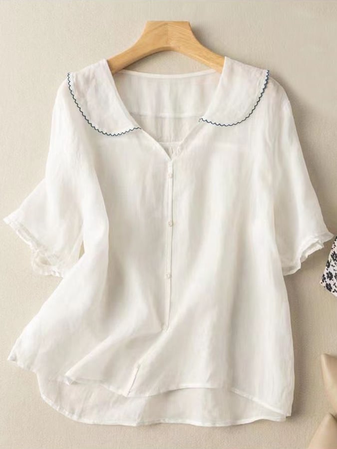Daisy | Women’s Retro Short-Sleeved Shirt with Doll Collar and Relaxed Fit