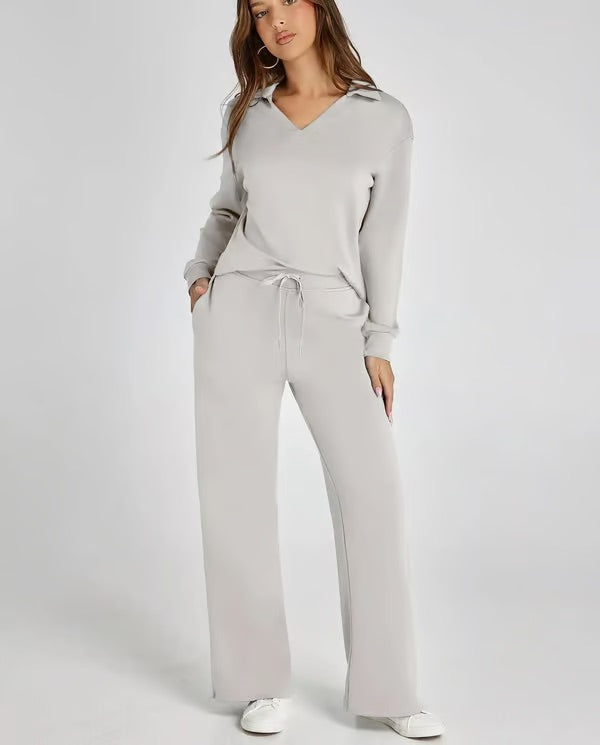 Orla | Women’s Two-Piece V-Neck Sweatshirt & Wide-Leg Trousers Set