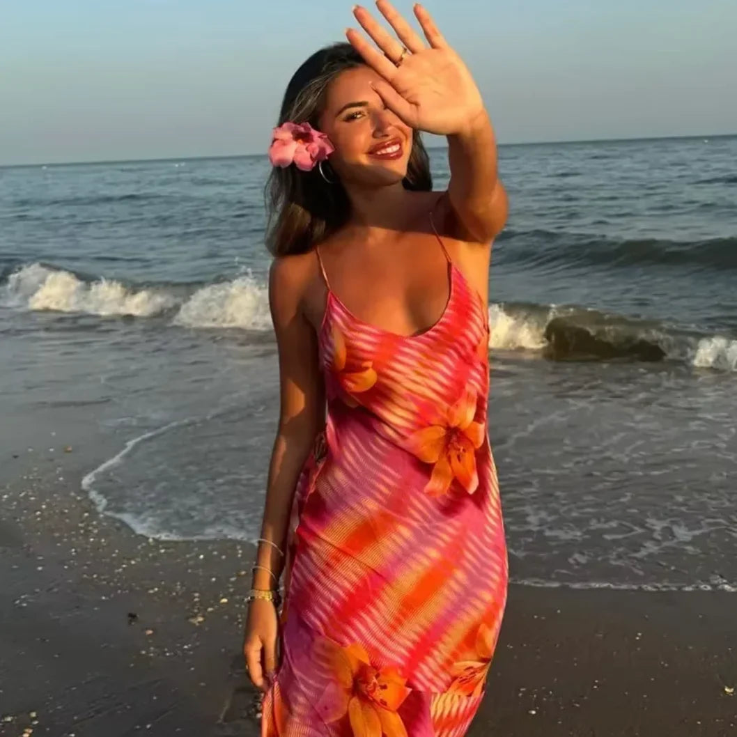Pauline | Women’s Flowing Beach Maxi Dress in Vibrant Tropical Print