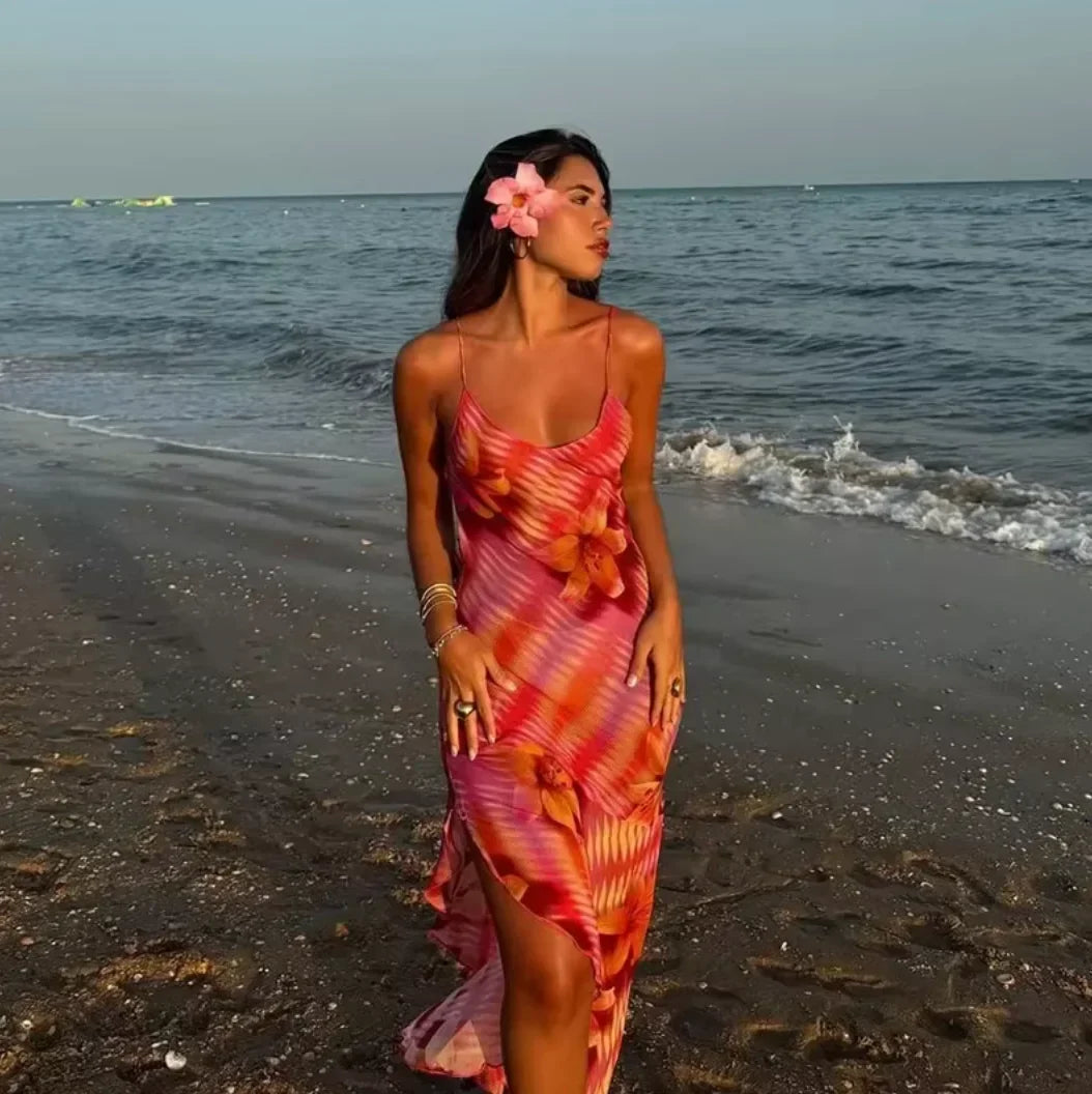 Pauline | Women’s Flowing Beach Maxi Dress in Vibrant Tropical Print