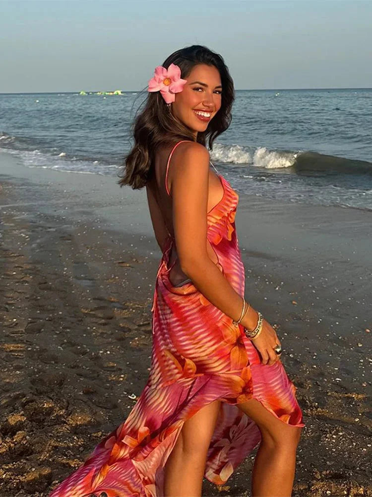 Pauline | Women’s Flowing Beach Maxi Dress in Vibrant Tropical Print