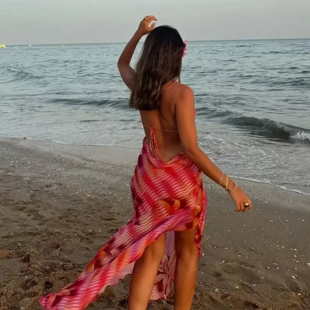 Pauline | Women’s Flowing Beach Maxi Dress in Vibrant Tropical Print