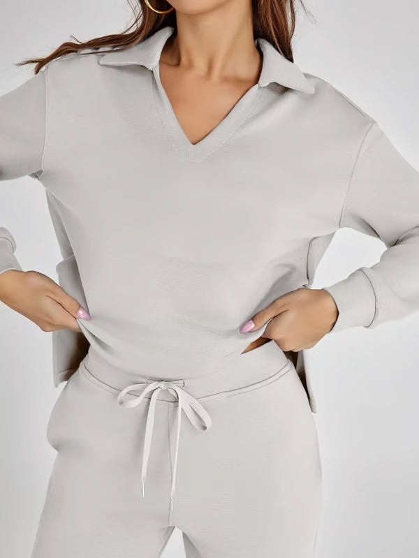 Orla | Women’s Two-Piece V-Neck Sweatshirt & Wide-Leg Trousers Set