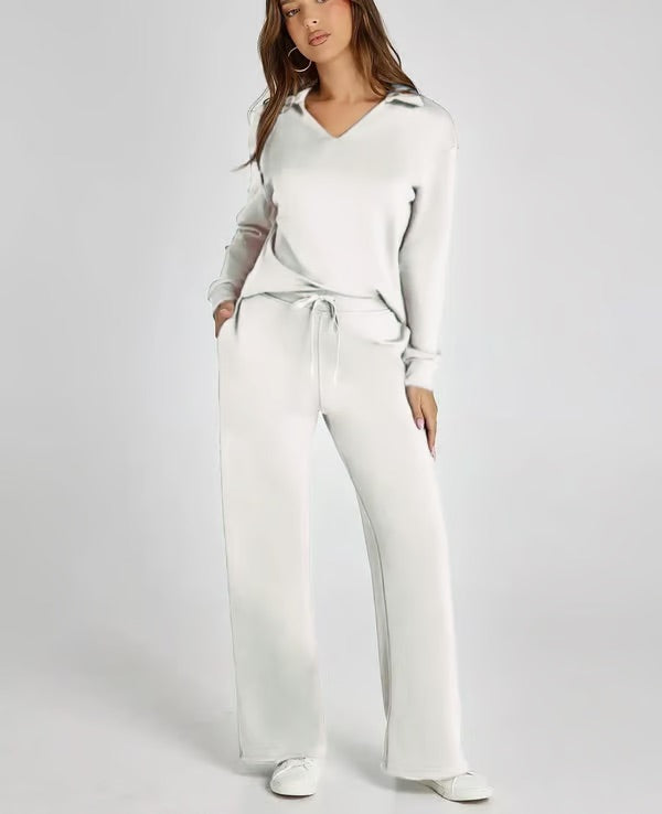 Orla | Women’s Two-Piece V-Neck Sweatshirt & Wide-Leg Trousers Set