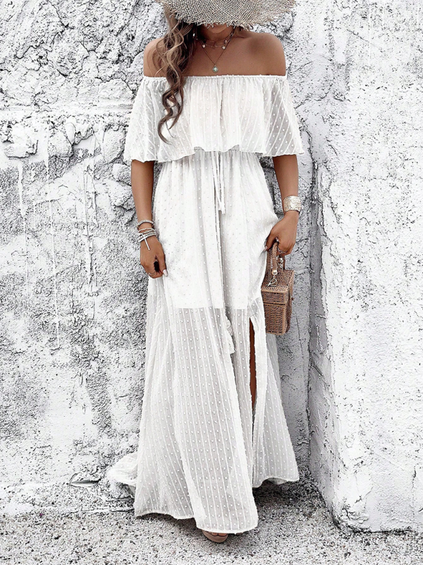 Kiara | Off-Shoulder Maxi Dress with Polka Dot Print and Slit