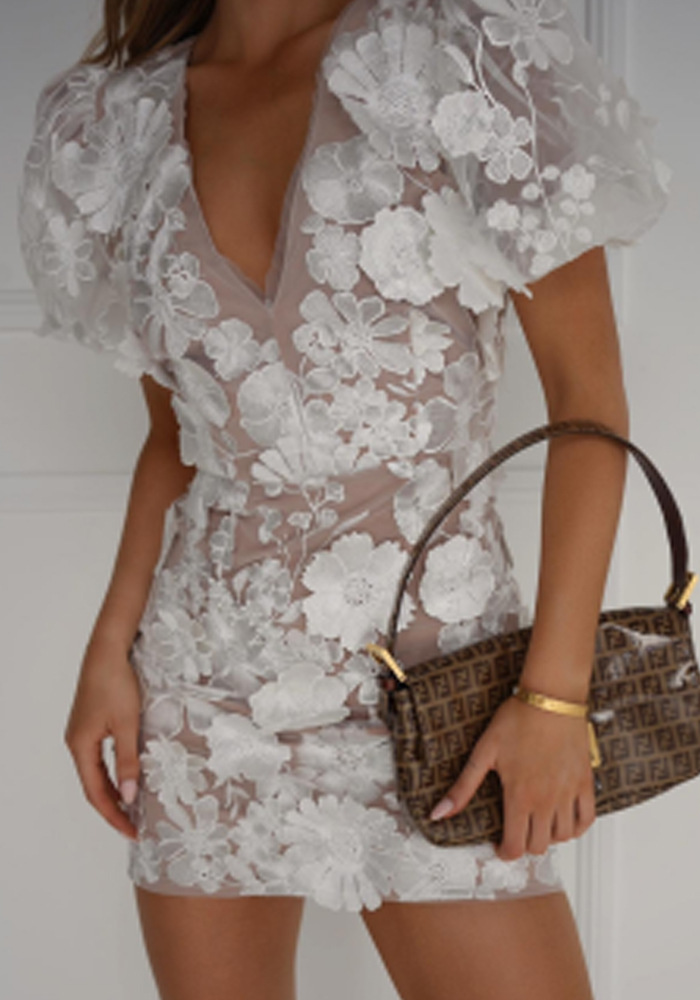 Florence | Women’s Floral Mini Dress with Puff Sleeves & Flattering Fit