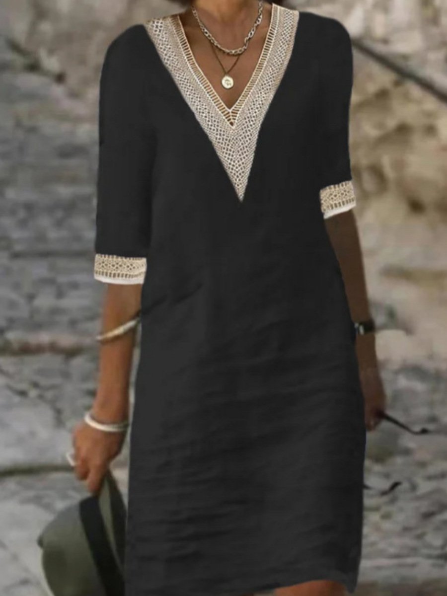 Harriet | Women’s Casual V-Neck Dress with Lace Trim