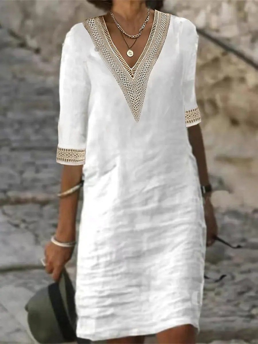 Harriet | Women’s Casual V-Neck Dress with Lace Trim