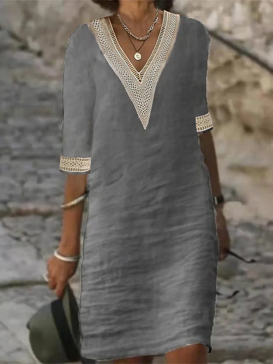 Harriet | Women’s Casual V-Neck Dress with Lace Trim
